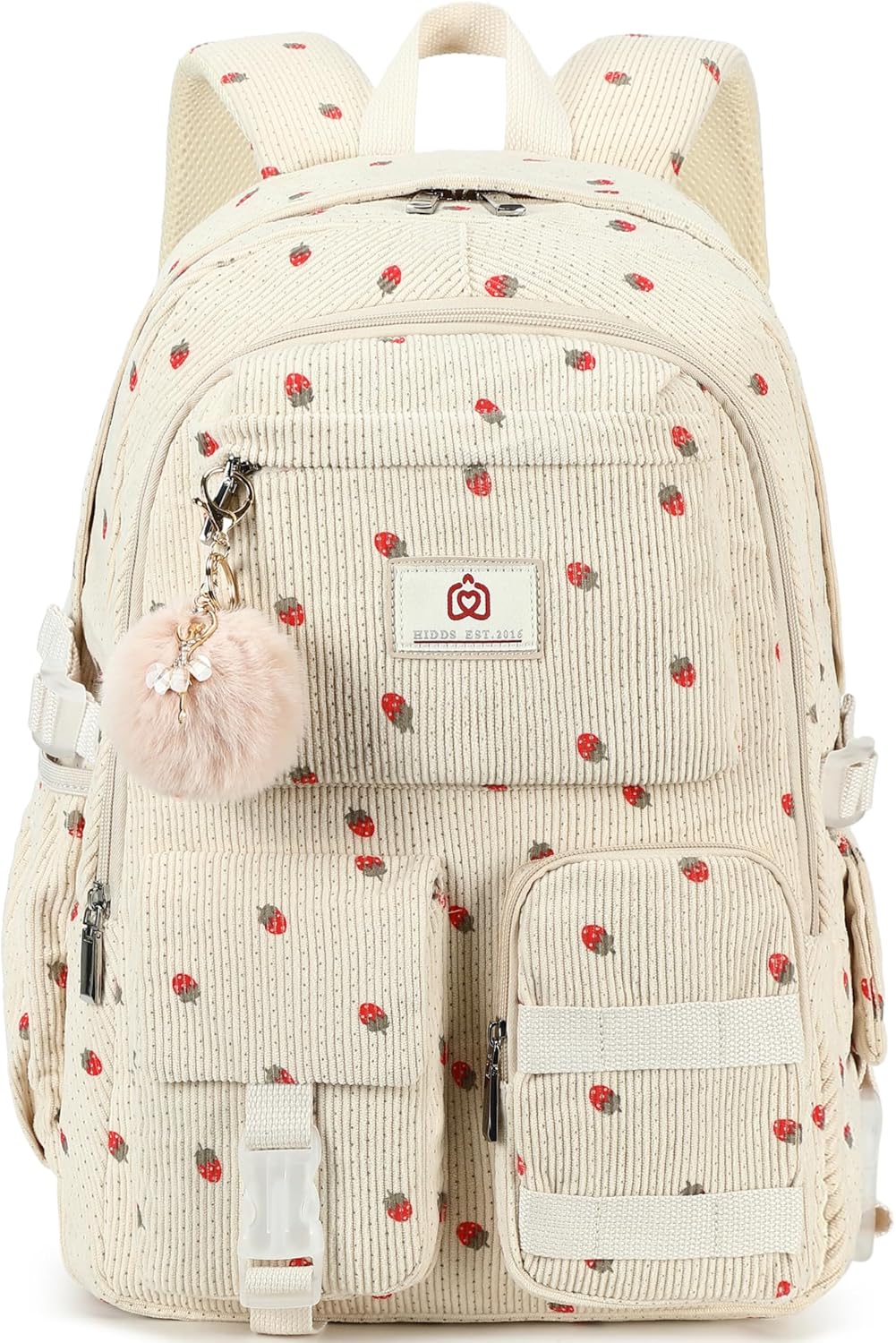 Stylish School Backpack for Teens Girls and Women - Beige Strawberries