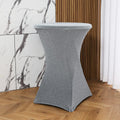 Sparkling Silver Cocktail Table Cover - Elegant 2.6ft Round Spandex Cover for High Top Tables