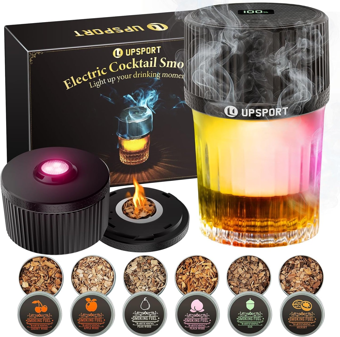 Electric Whiskey Smoker Kit with 4 Light Modes for Cocktails