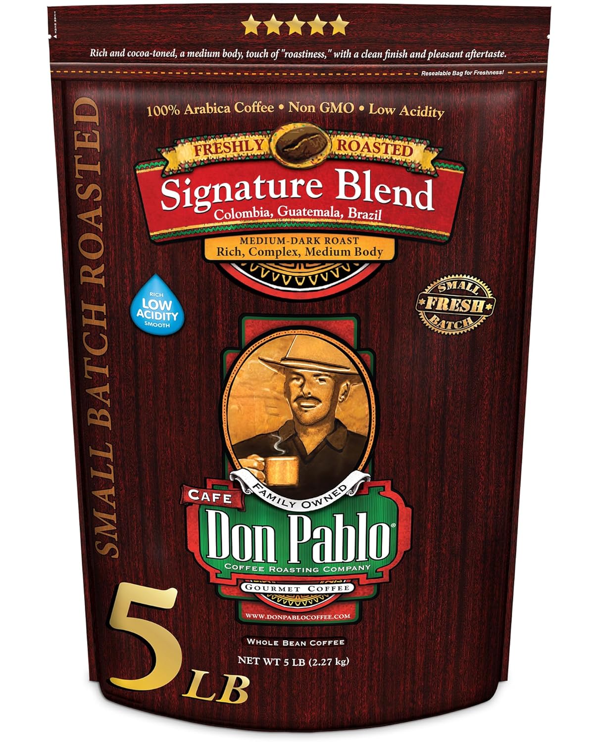 5LB Don Pablo Signature Blend Whole Bean Coffee - Low Acidity