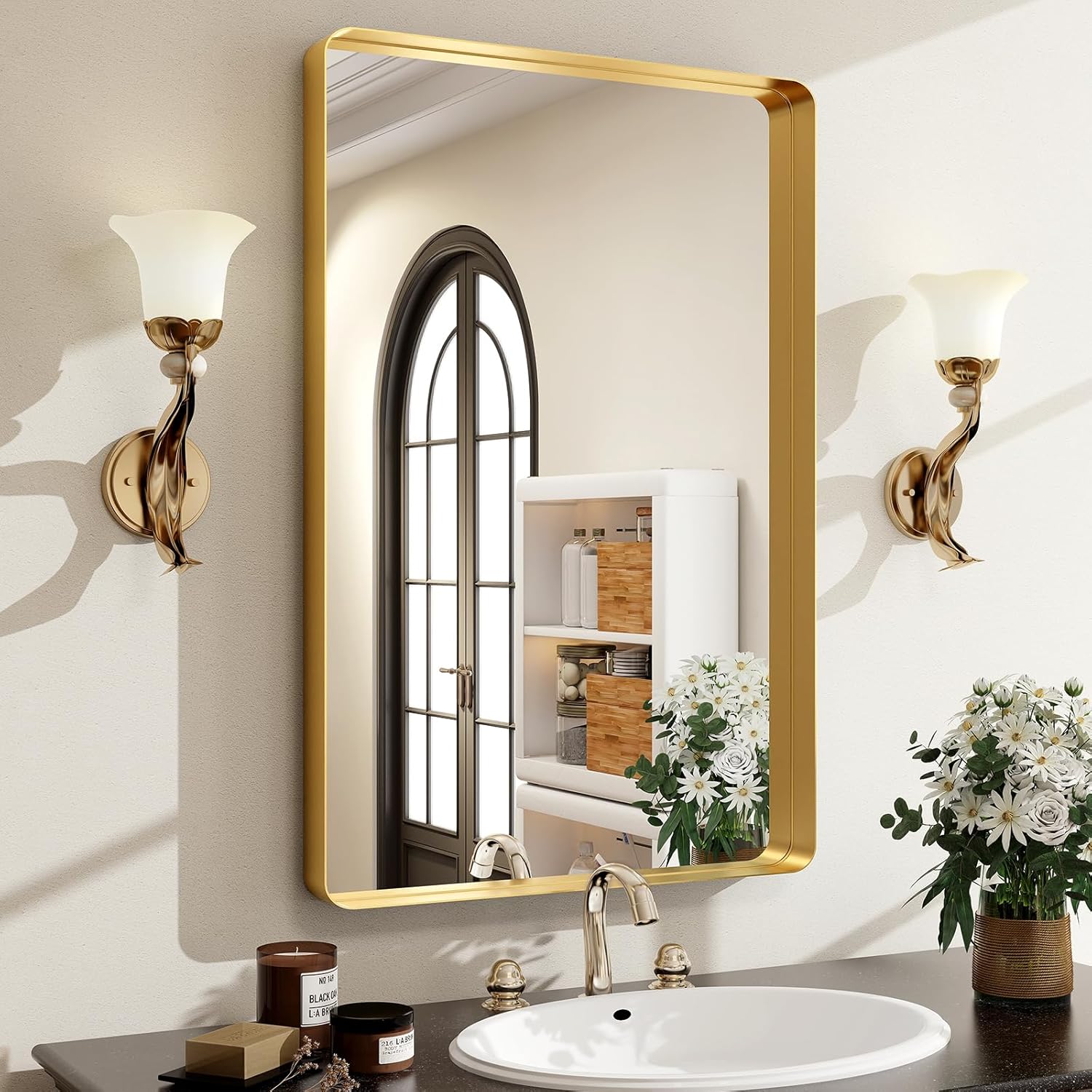 30 x 22 Inch Gold Bathroom Mirror with Aluminum Frame for Decor