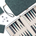 Backgammon Sets for Adults Green Folding Leather Case - Portable Play