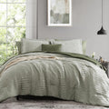 King Comforter Set Crinkle Textured Light Olive Green - All Season