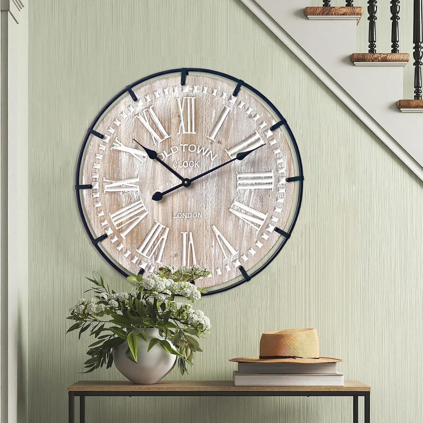 24 Inch Large Farmhouse Wall Clock for Rustic Home Decor