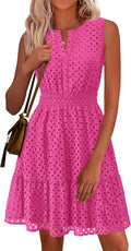 PRETTYGARDEN Women's Summer Eyelet V Neck Swing Dress - Lightweight