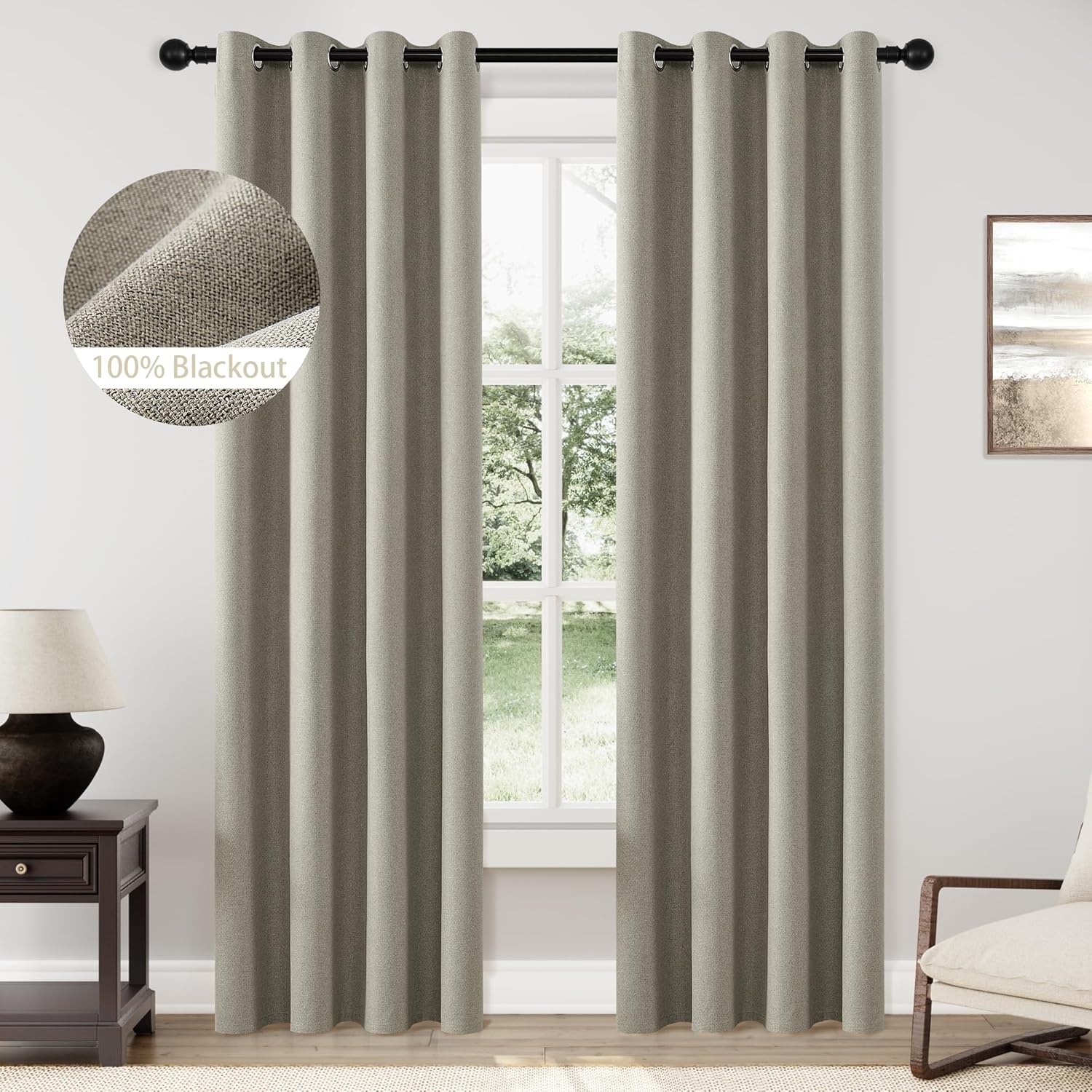 100% Blackout Sand Solid Curtains for Bedroom and Living Room