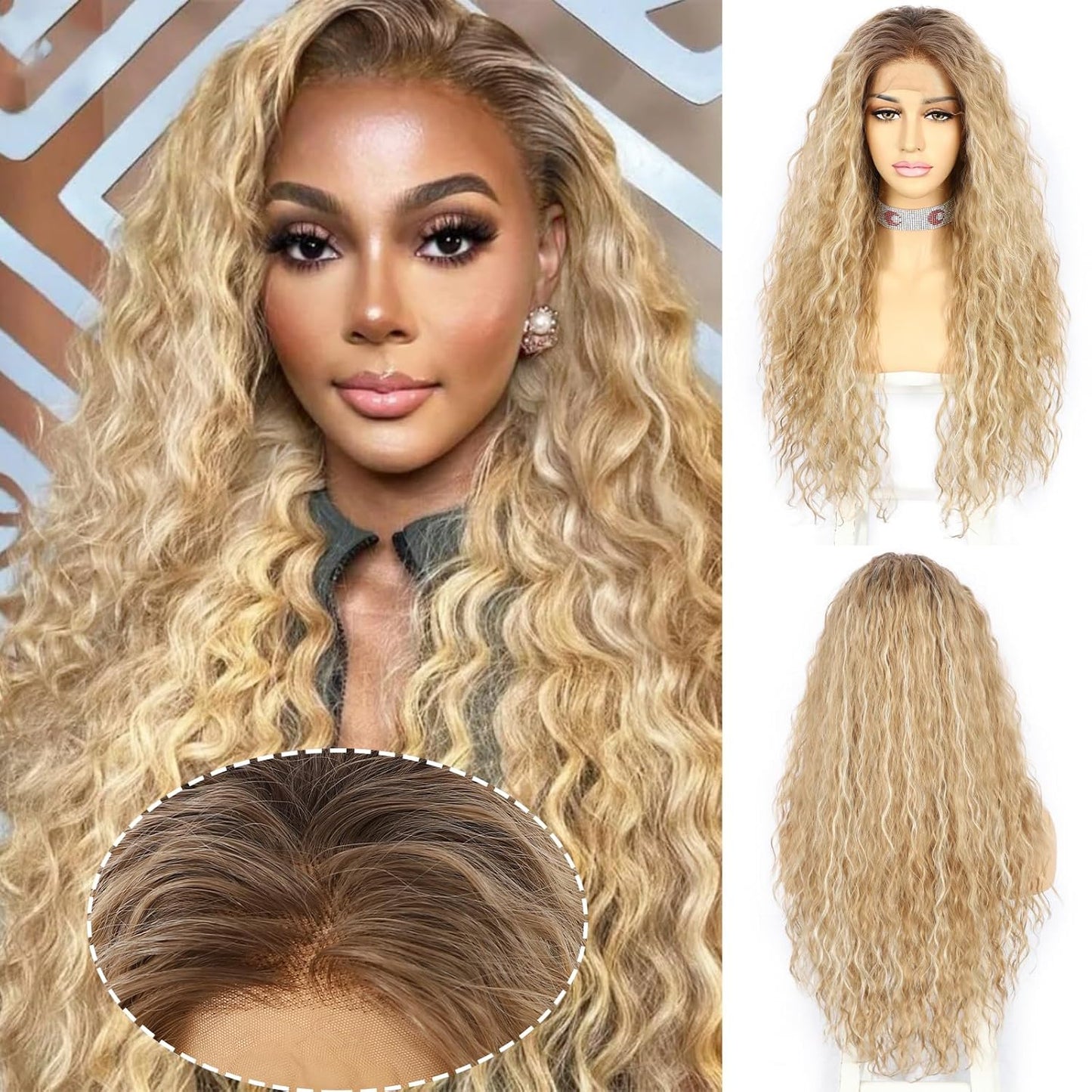 SAPPHIREWIGS Curly Lace Front Wigs for Women - 26in Water Wave