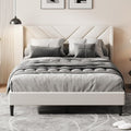 Queen Upholstered Platform Bed Frame with Wingback Headboard