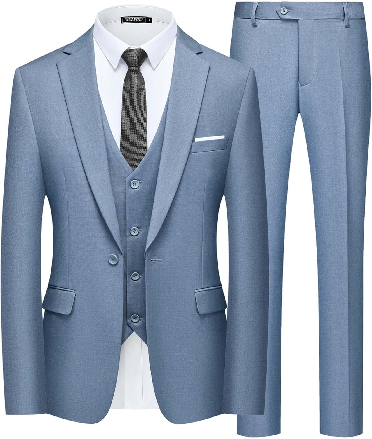 WULFUL Mens Slim Fit Suit 3-Piece Blazer for Weddings & Parties