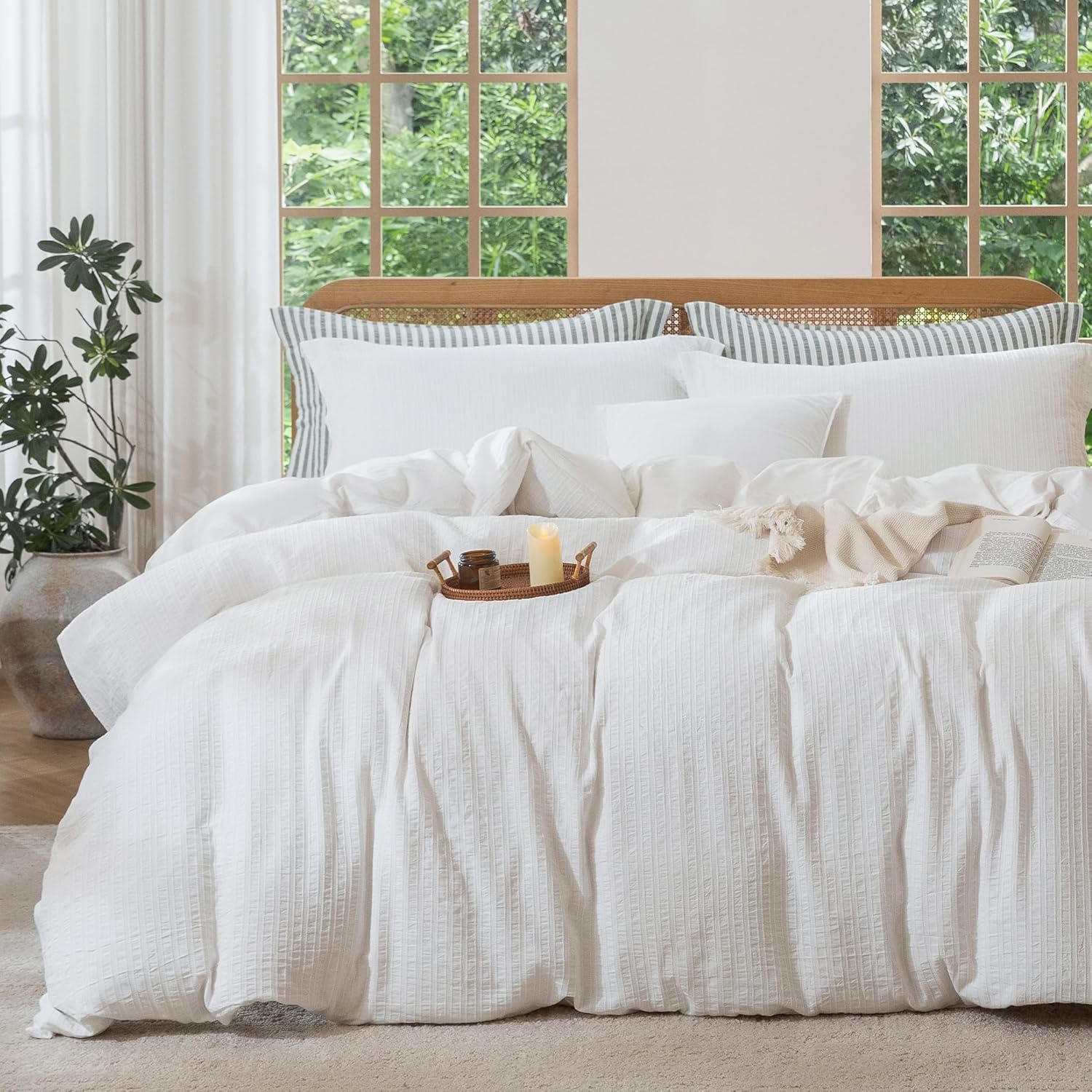 MILDLY White Boho Duvet Cover Set for Elegant Bedroom Style