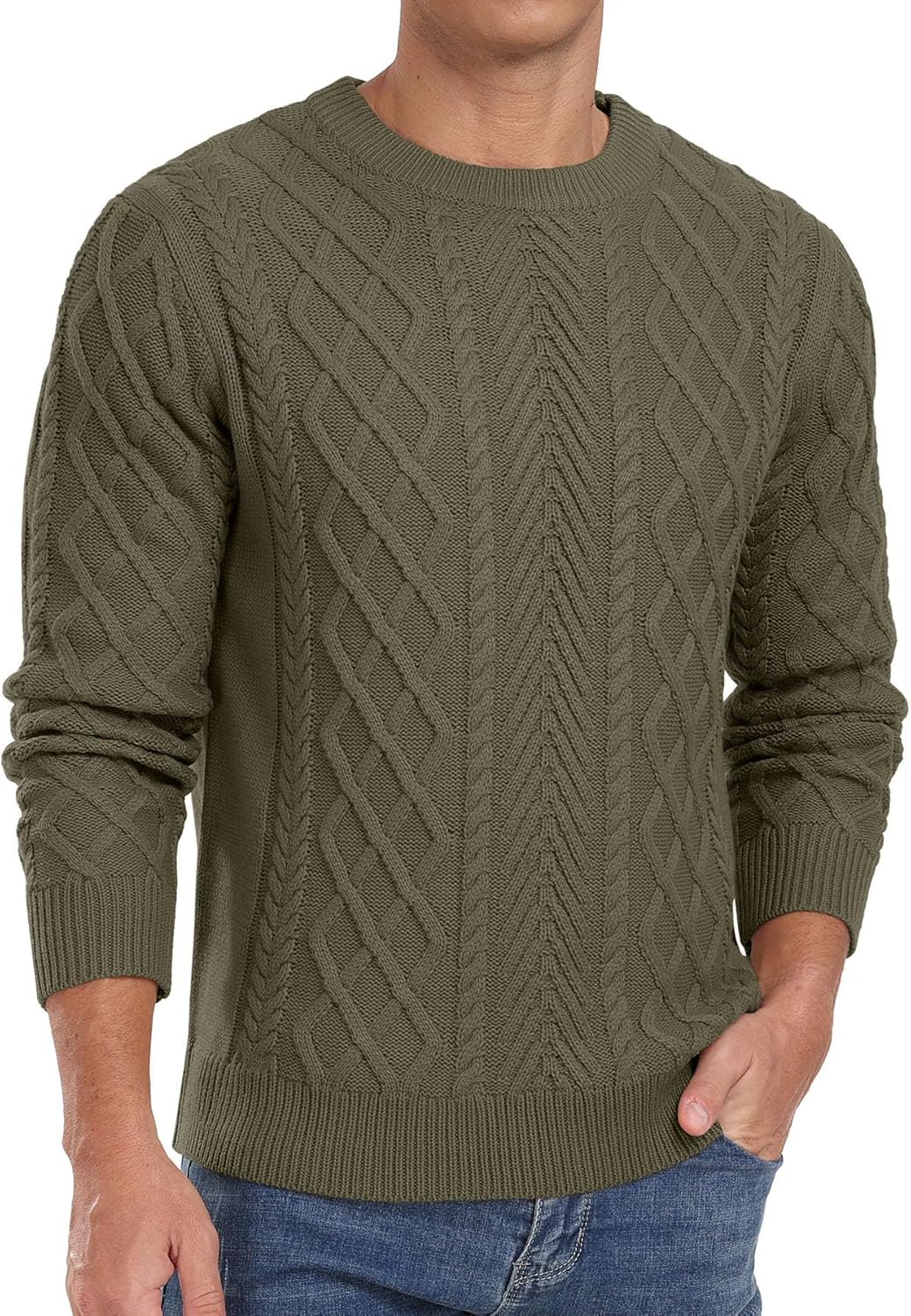 Askdeer Men's Fisherman Sweater - Classic Casual Crewneck Knit