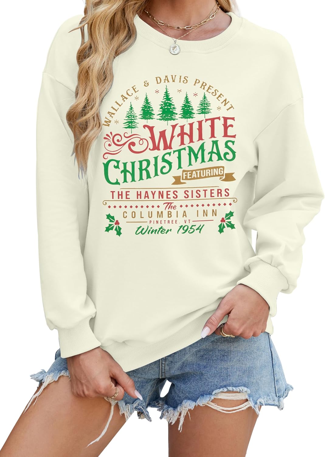 MyHALF White Christmas Sweater - Festive Trees - Movie Shirt