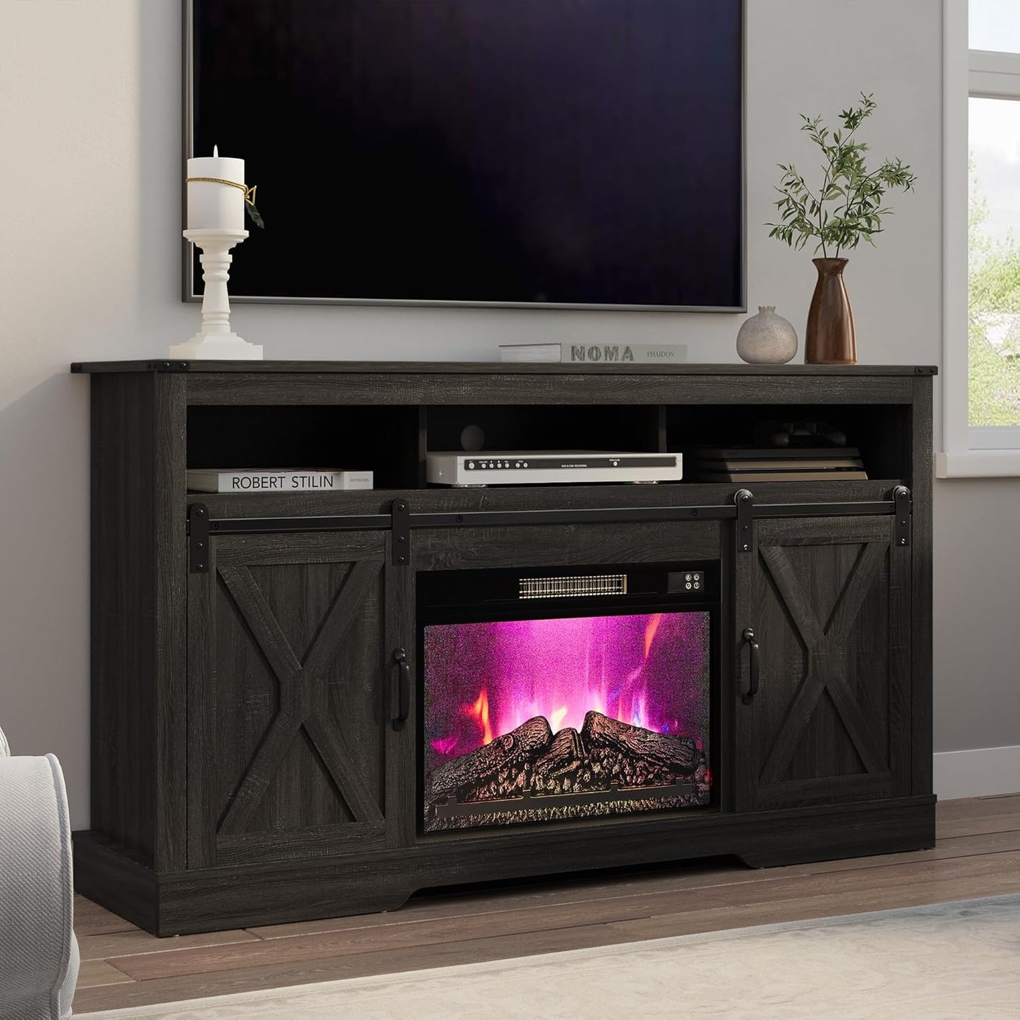 Modern Rustic 65+ Inch Fireplace TV Stand