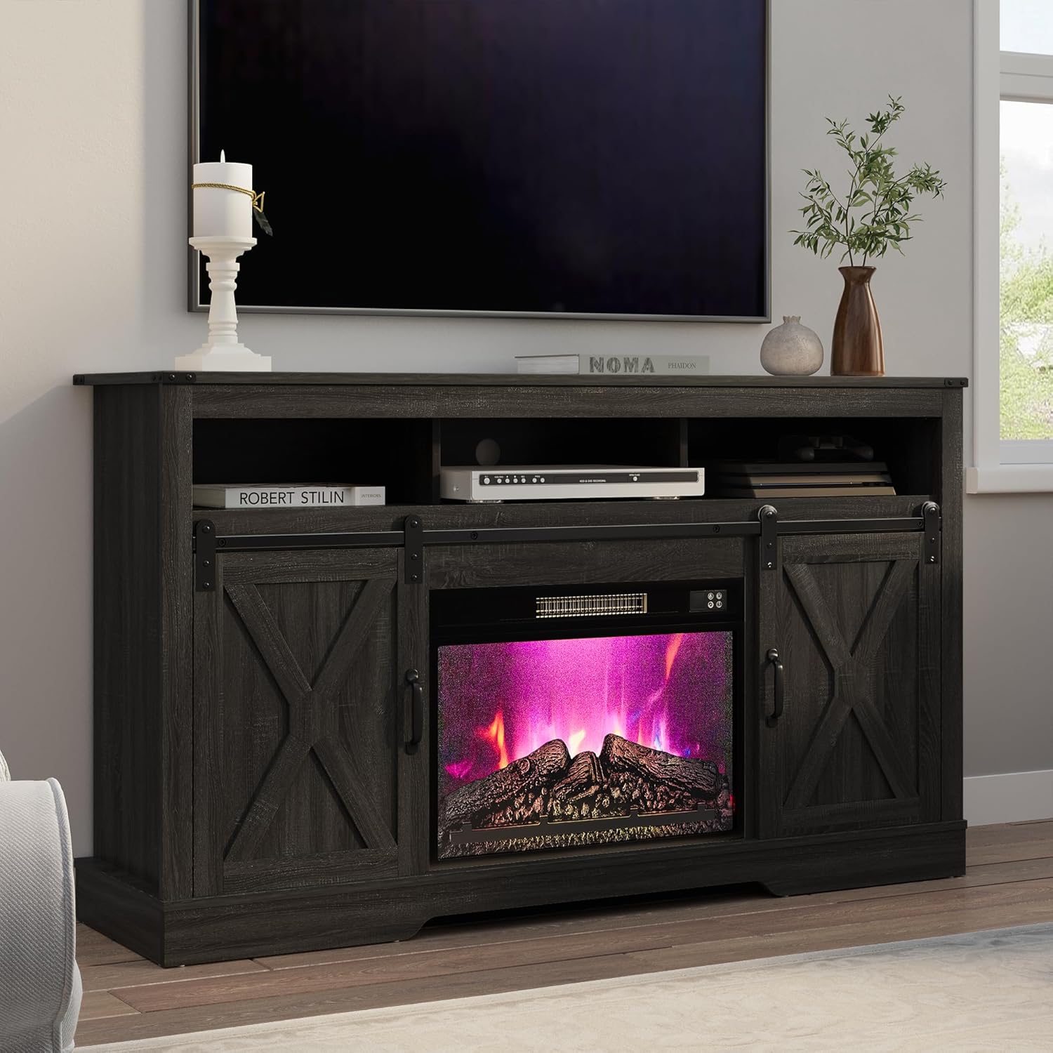 Modern Rustic 65+ Inch Fireplace TV Stand