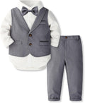 Baby Boy Suit Toddler 3 Piece Grey Vest Set - Formal Outfit