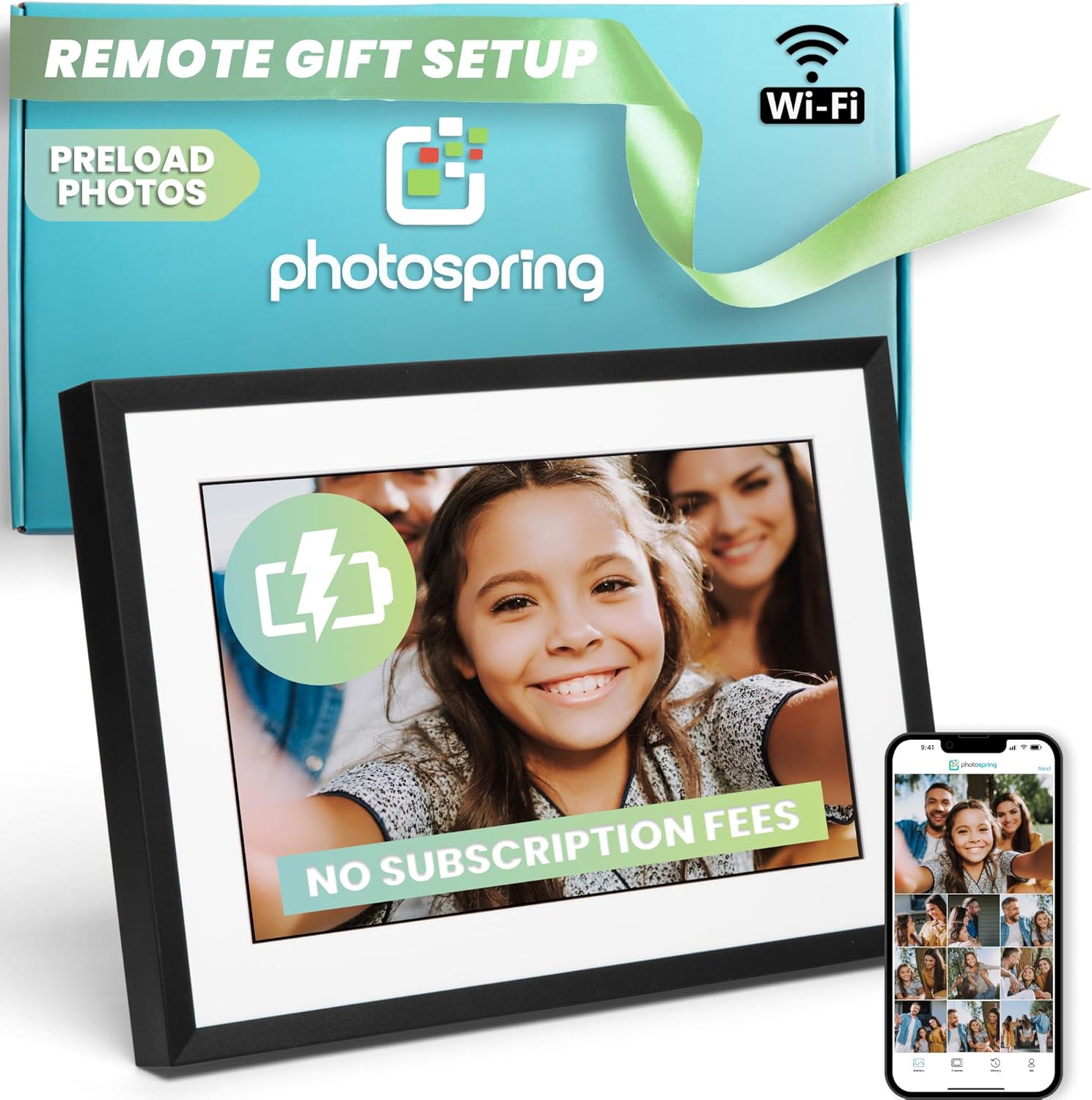 PhotoSpring View 10in WiFi Digital Picture Frame for Families
