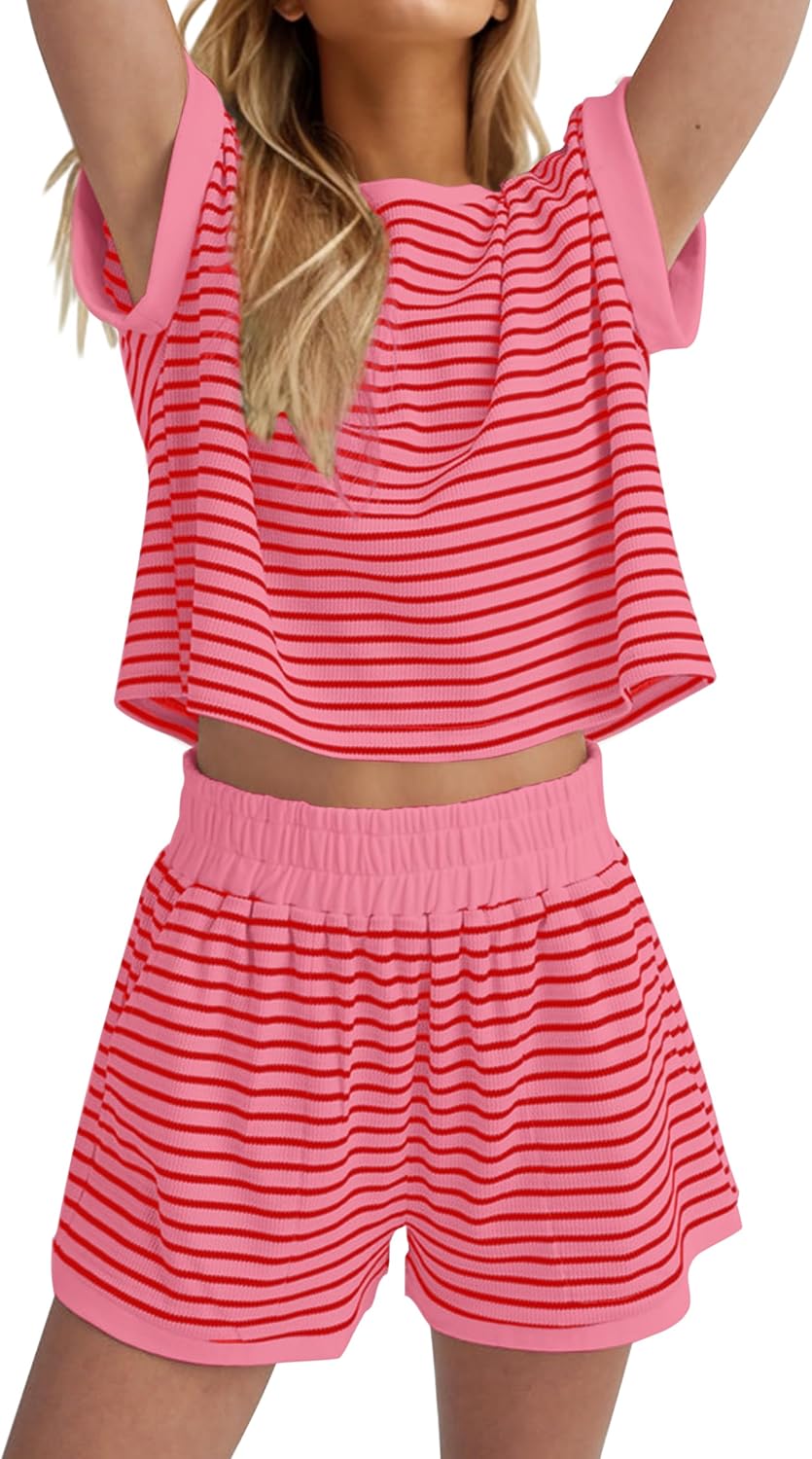 MISSACTIVER 2 Piece Lounge Set Women Stripe Knit Casual Summer