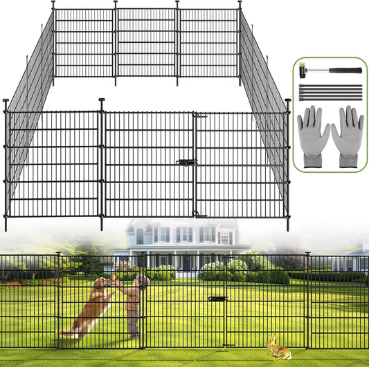 Garden Dog Fence Animal Barrier with Secure Lockable Gate