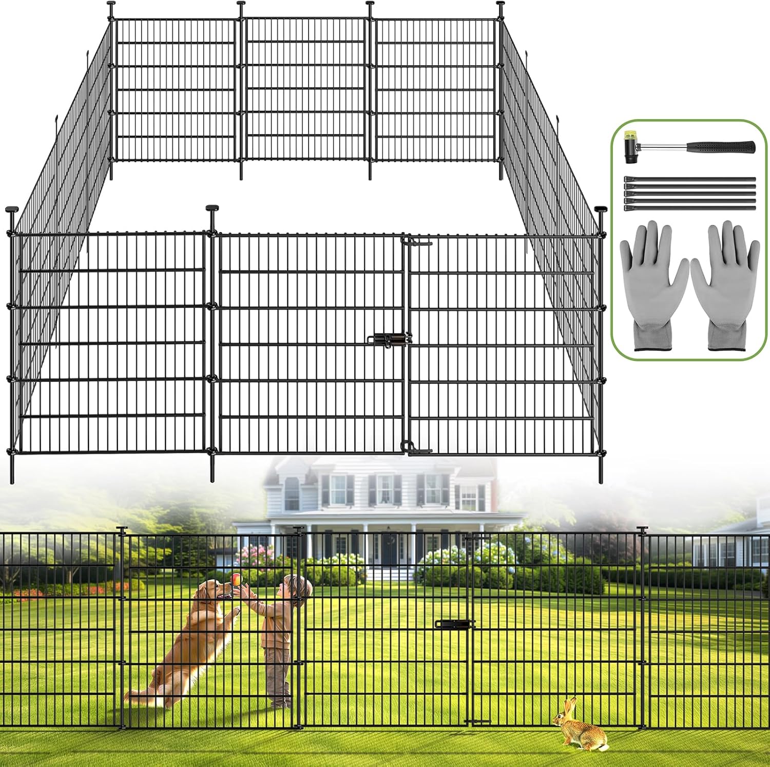 Garden Dog Fence Animal Barrier Outdoor for Yard with Gate