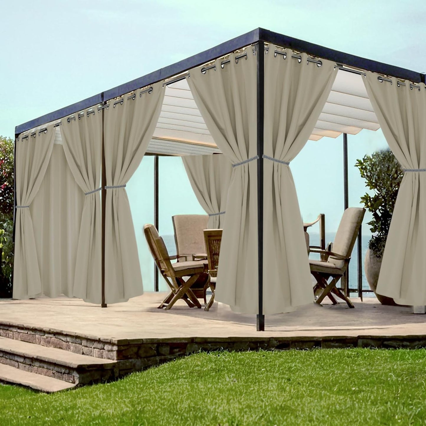 Grommet Outdoor Curtains for Patio Waterproof 8 Pcs Set