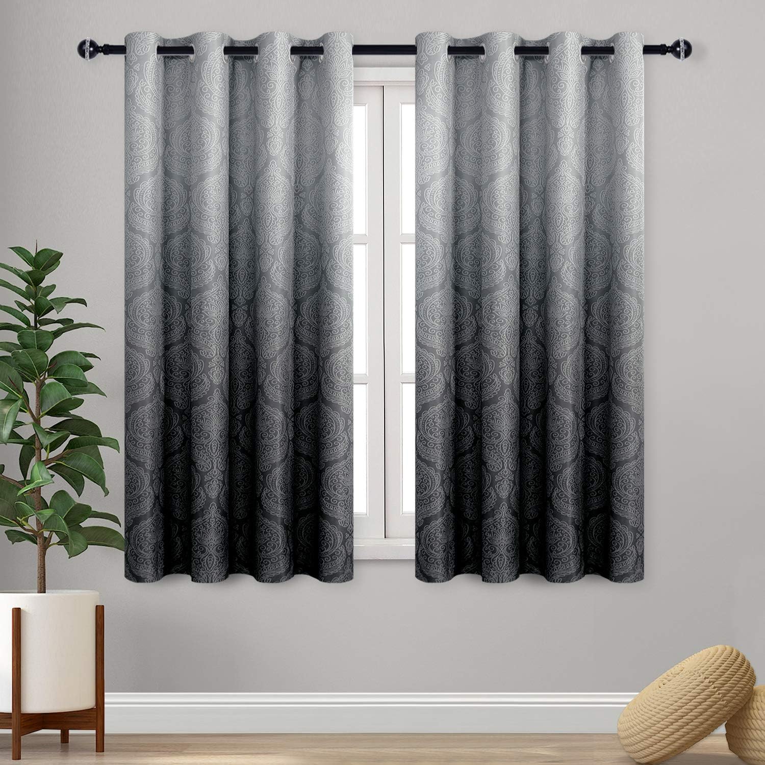 DWCN Black Blackout Curtains - Ombre Damask Thermal Insulated