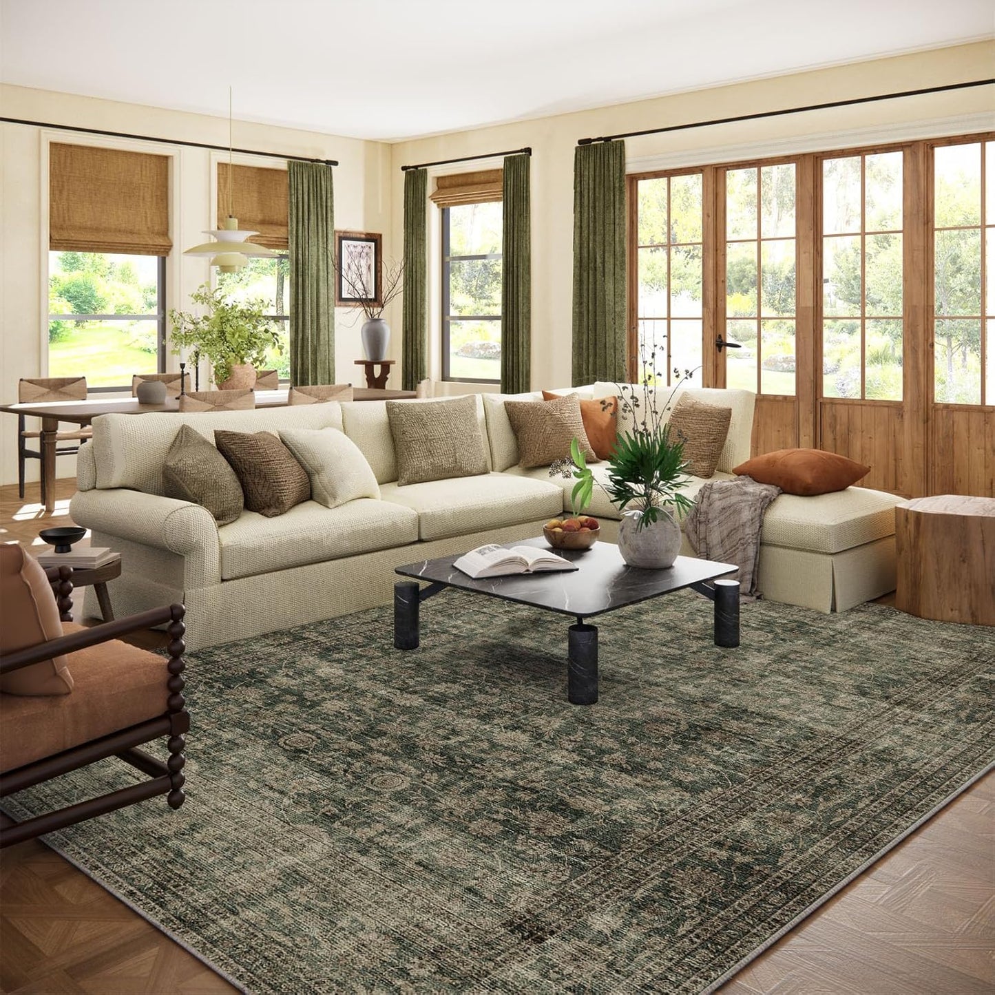Washable Living Room Area Rug: Vintage Non Slip Lightweight Carpet