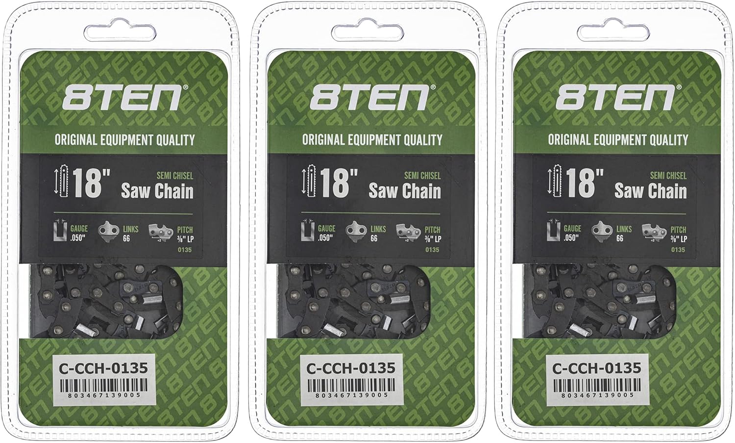 8TEN Semi Chisel Chainsaw Chain 18 Inch for Echo and Stihl