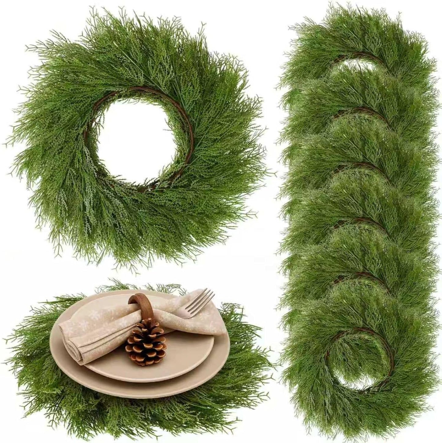 Christmas Placemats Set of 6 Round Greenery for Festive Dining