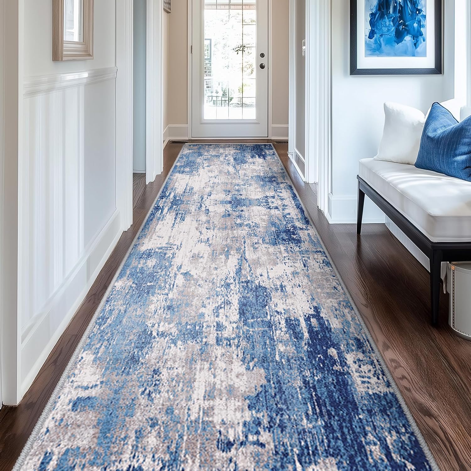 Washable Area Rugs 2ftx10ft Non-Slip Modern Abstract Soft Design