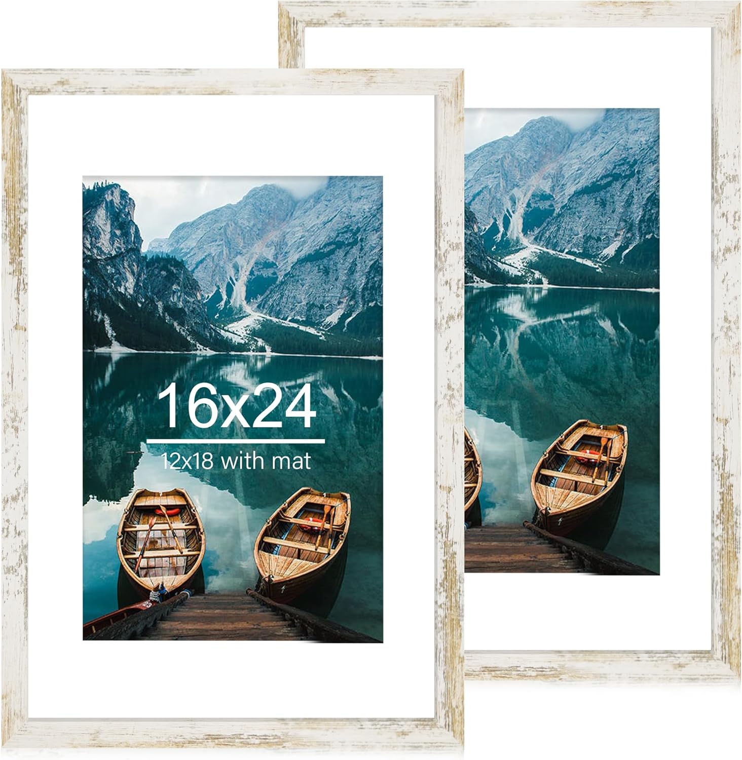 16x24 Frame Set of 2 in Distressed White Wood Style