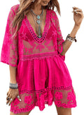 Contrast Lace Bathing Suit Cover Up V-Neck Swimsuit Coverups
