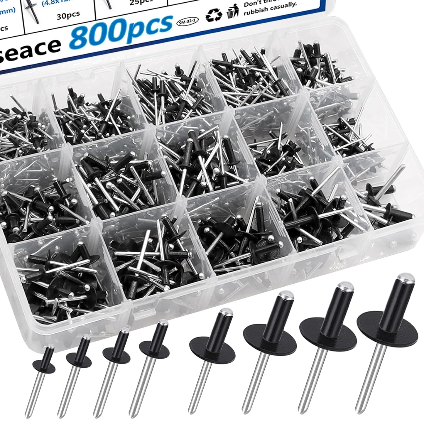 Large Flange Pop Rivets Assortment Kit for DIY Projects