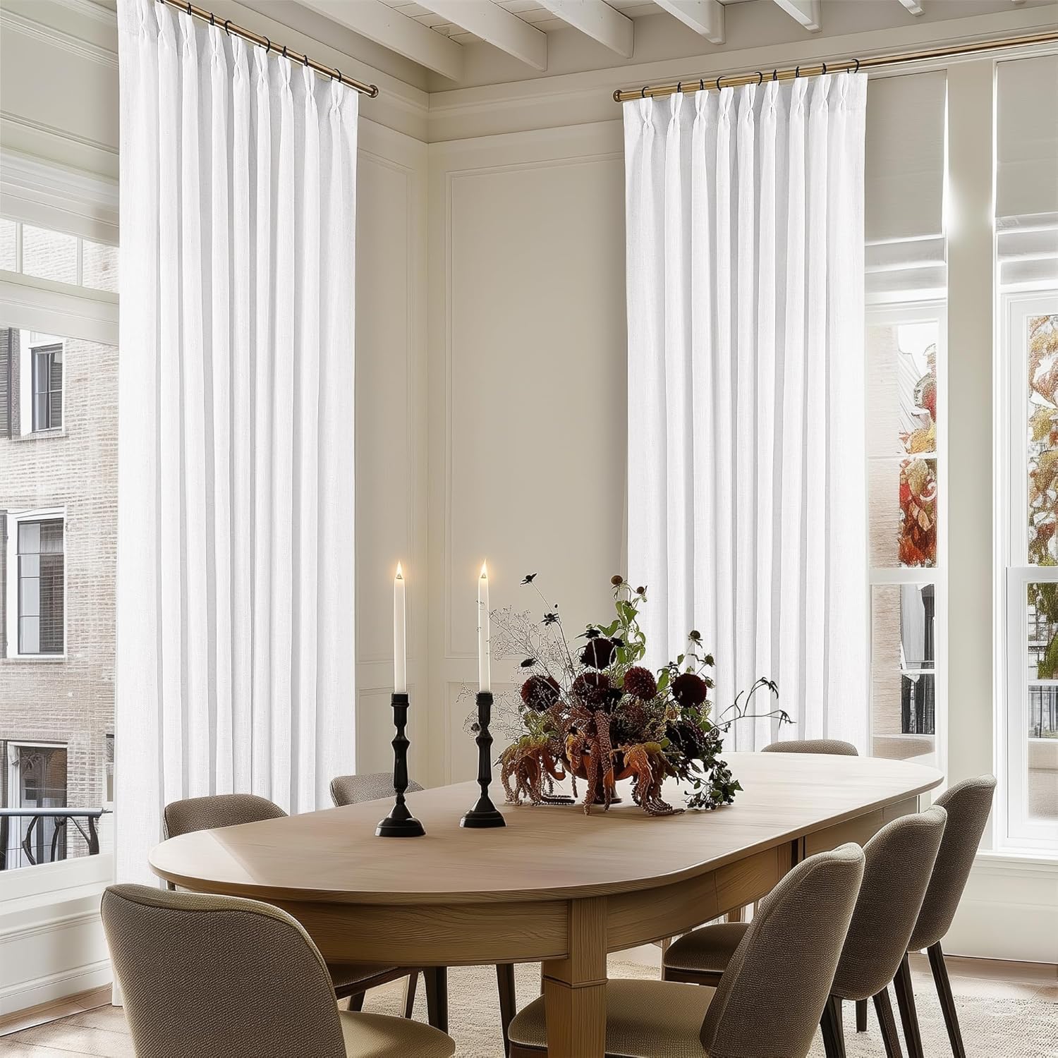 Pleated Linen Curtains 120 Inches Long for Living Room and Bedroom
