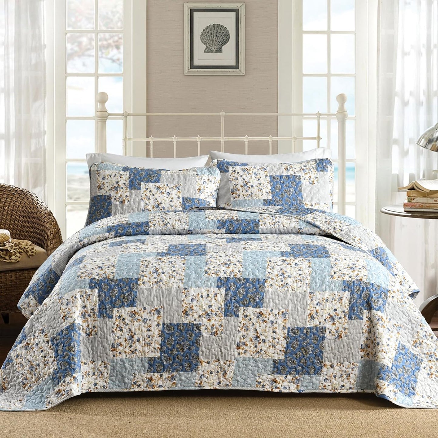 Light Blue Quilt Set Queen Size for Cozy Bohemian Bedding