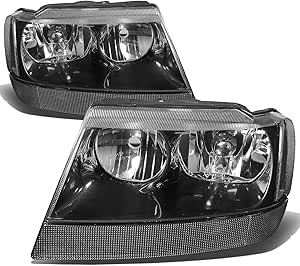 Black Clear Headlights Assembly for 99-04 Jeep Grand Cherokee