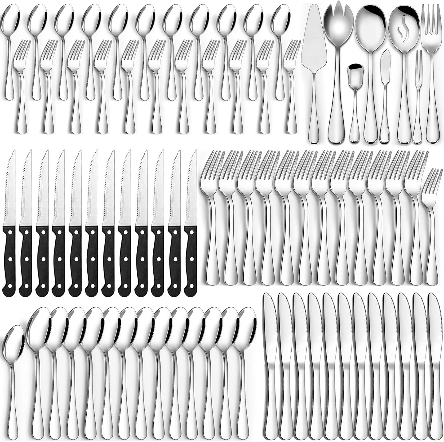 80 Pieces Silverware Set with Serving Utensils for 12 People