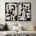 Large Framed Black and White Abstract Wall Art 2 Piece Set - Modern