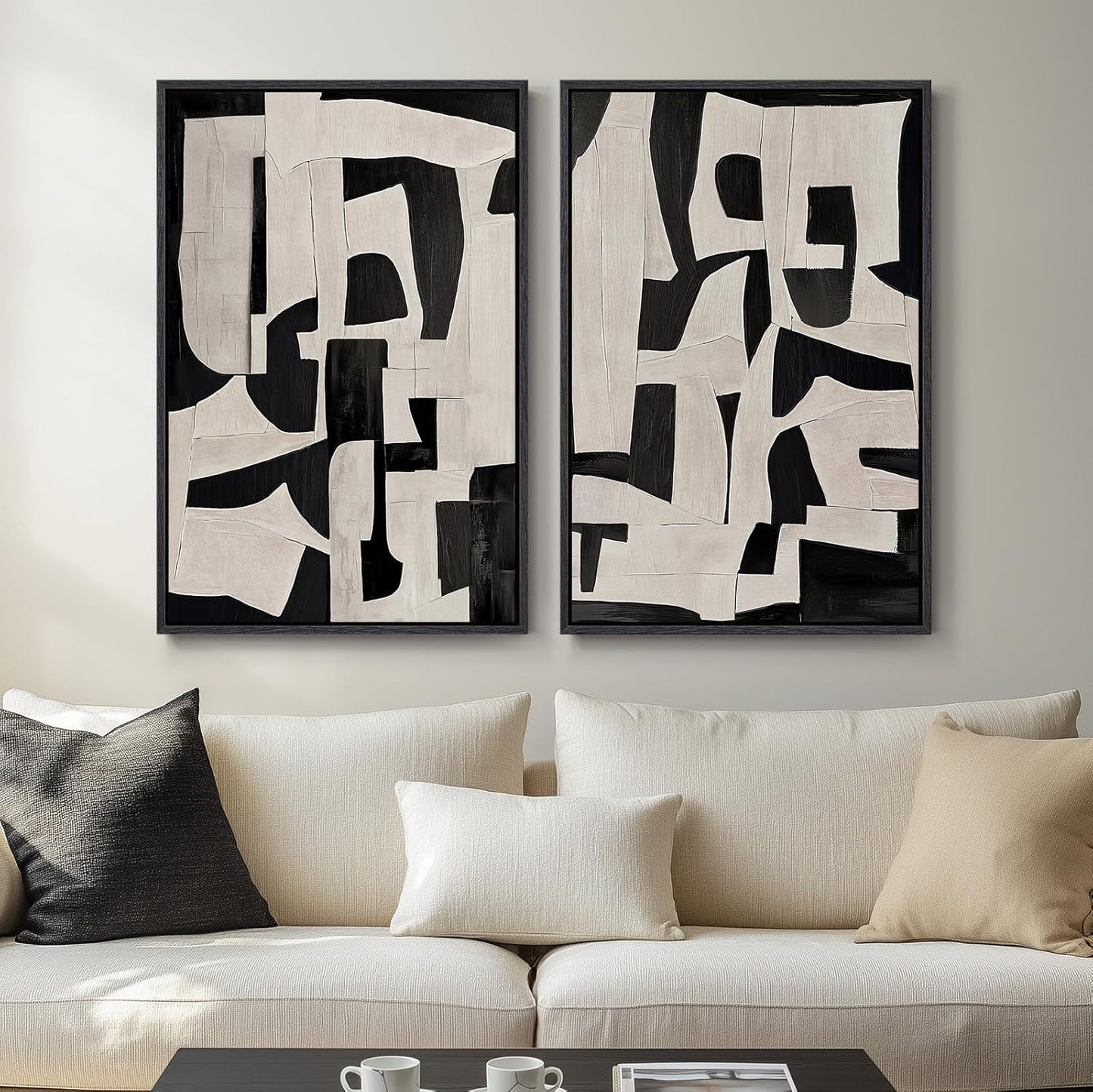 Large Framed Black and White Abstract Wall Art for Modern Spaces
