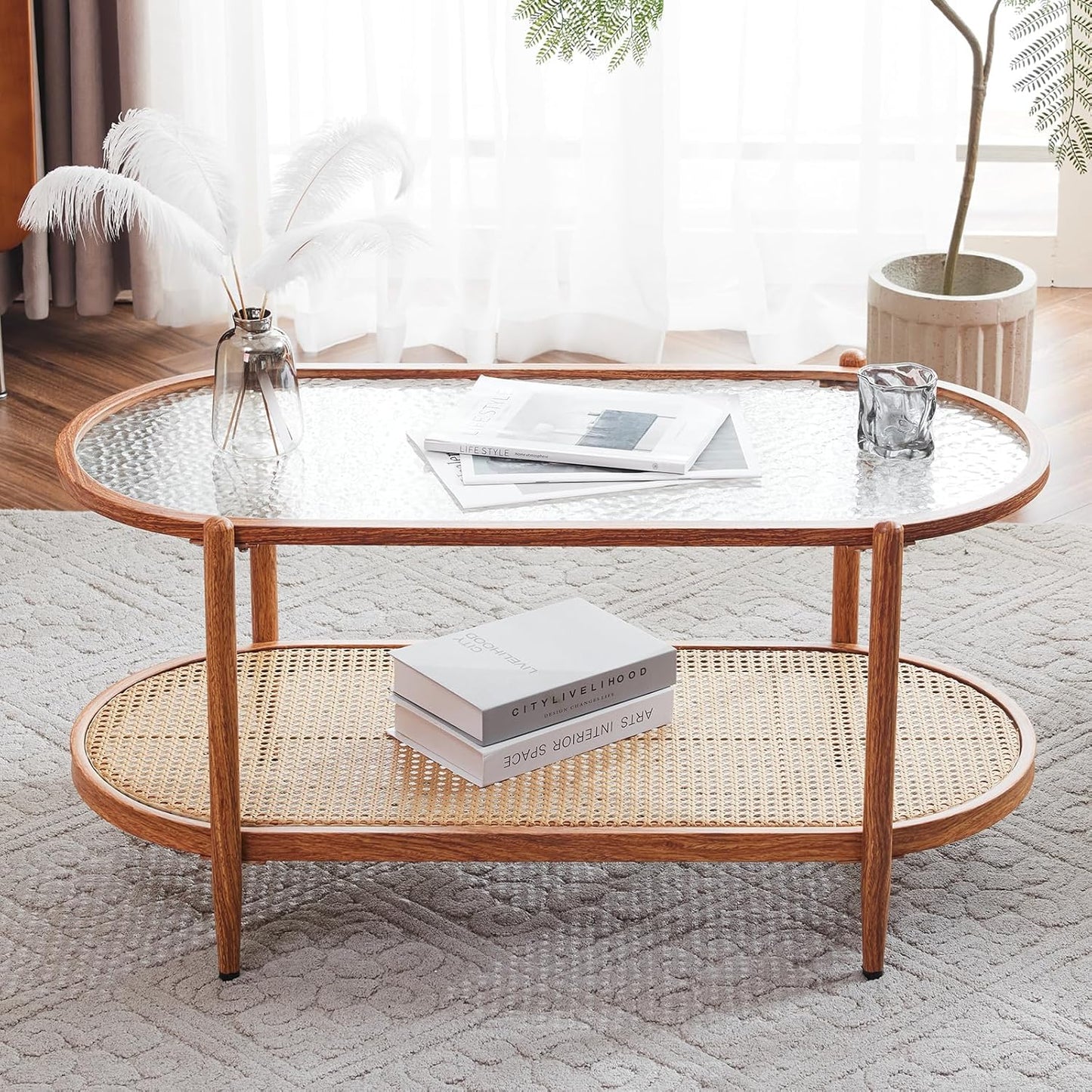 Modern 38 Oval Coffee Table w/ 2-Tier Storage!