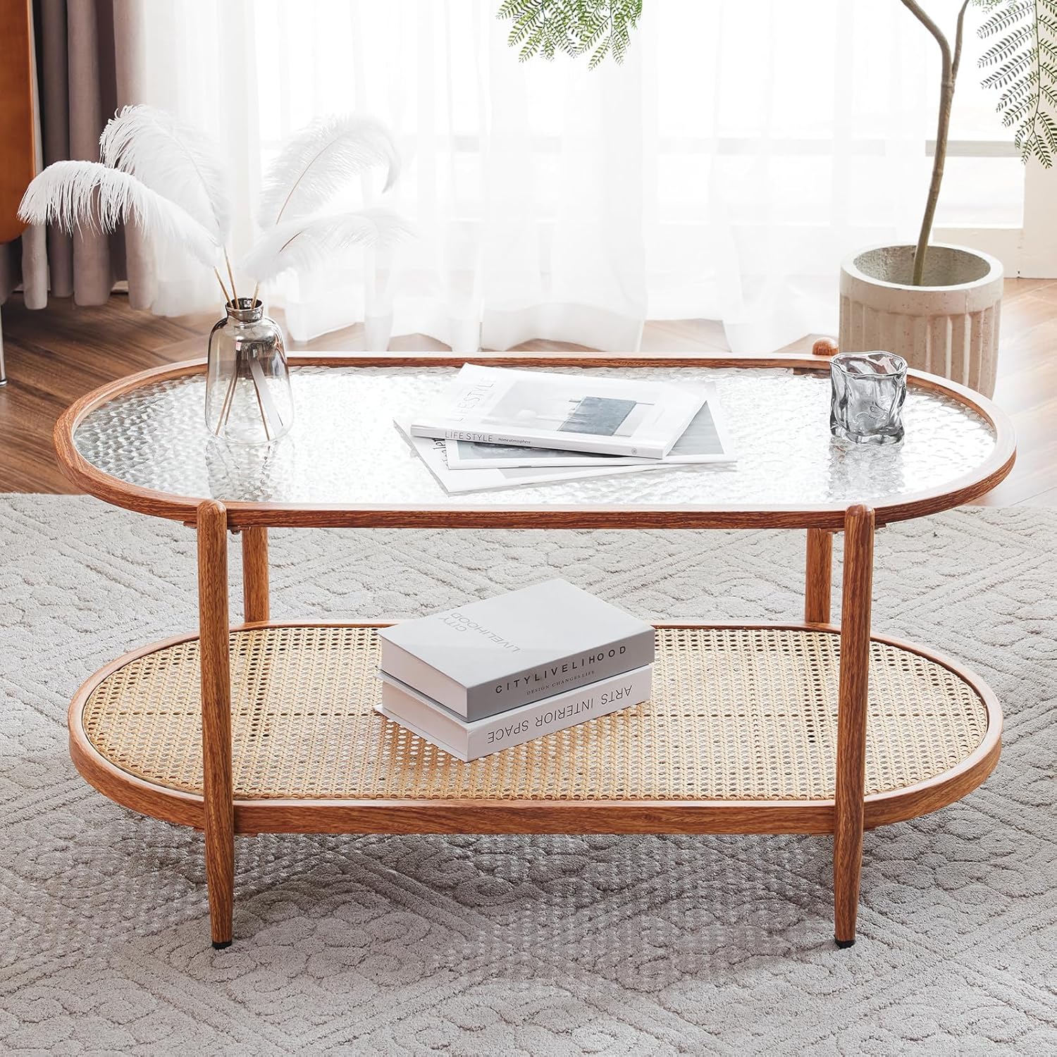 Modern 38 Oval Coffee Table w/ 2-Tier Storage!