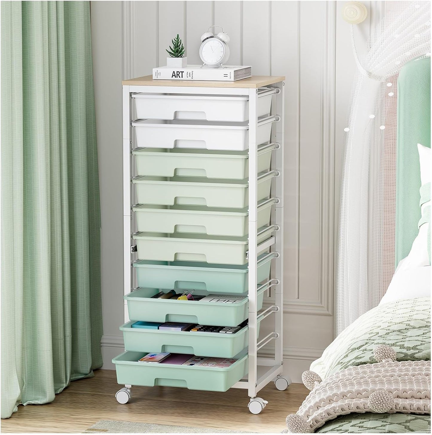 10 Drawer Rolling Cart with Wheels for Craft and Classroom Use