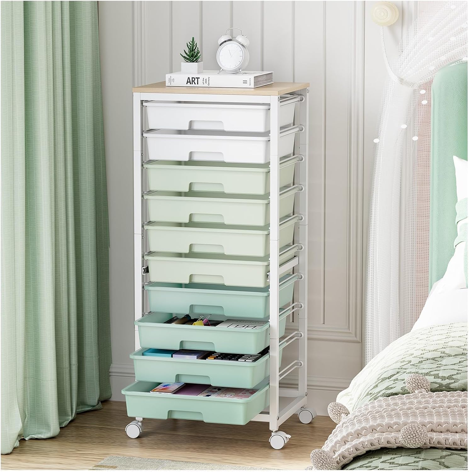 10 Drawer Rolling Cart with Wheels for Craft and Classroom Use