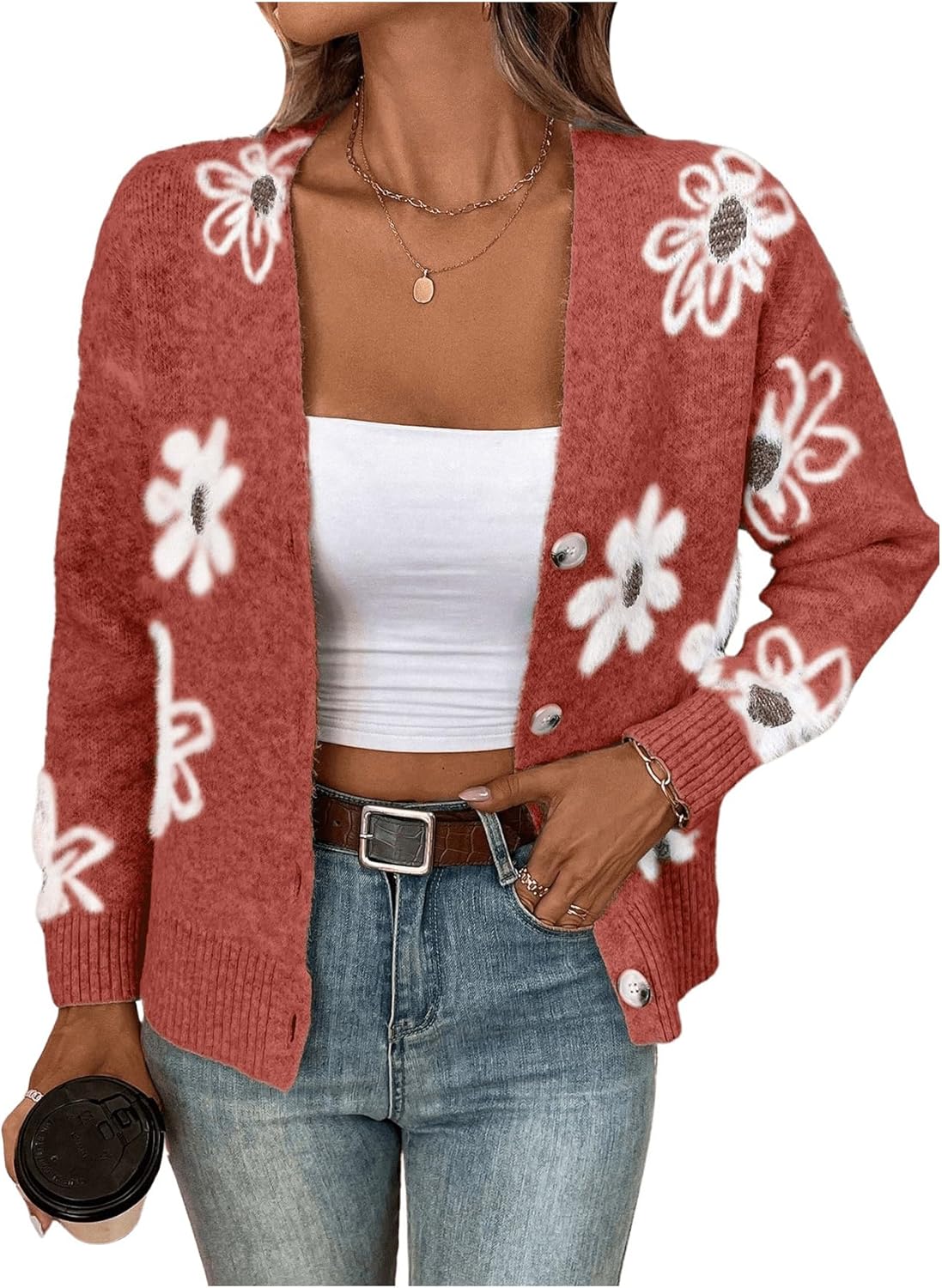 Floral Print Button Down Cardigan for Women - Stylish Knit Outerwear