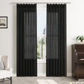 Black Pinch Pleated Linen Curtains 84 in Length 2 Panels - Light