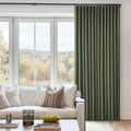 Olive Green Linen Blackout 120 in Curtains - Pinch Pleat Double Layer