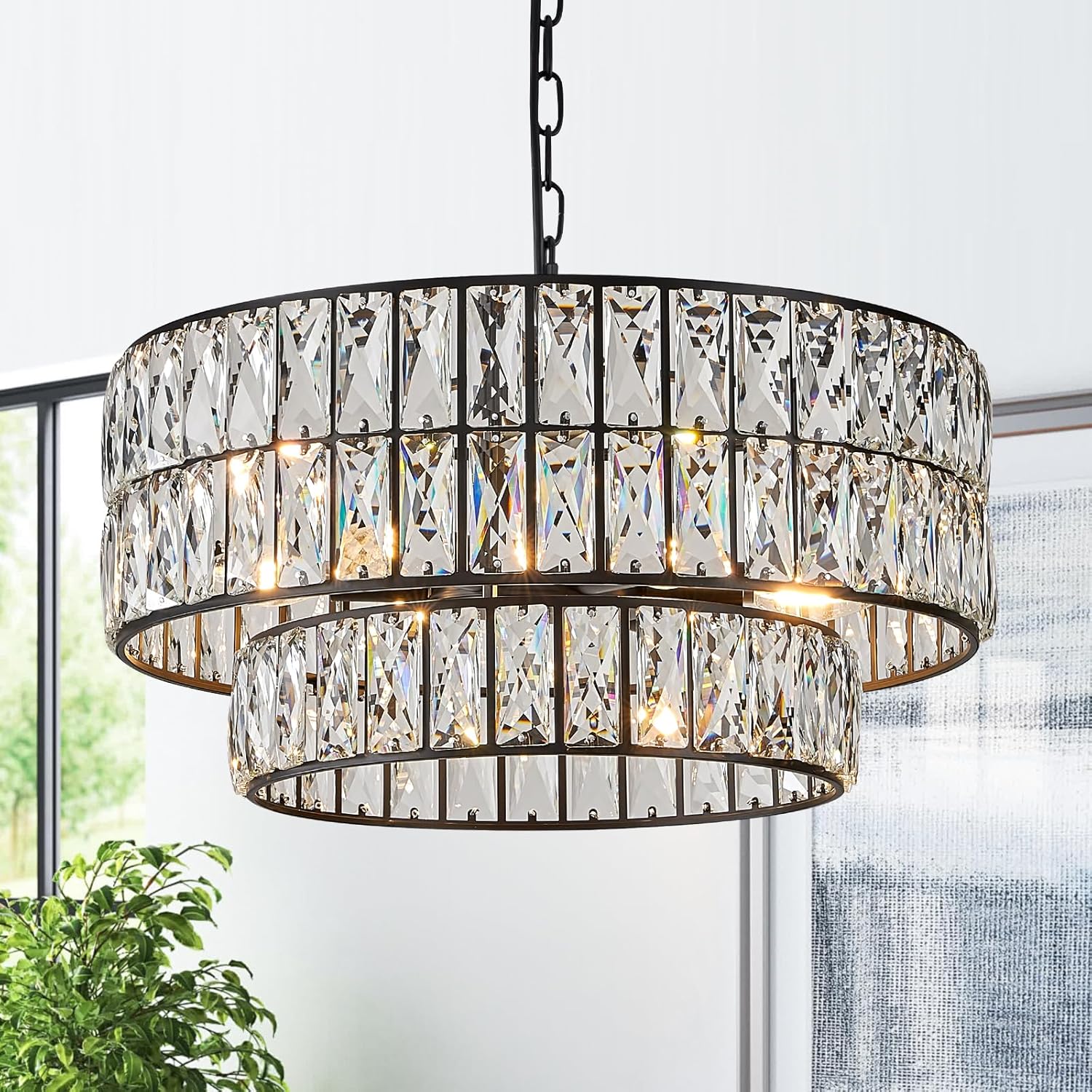 Black Crystal Chandelier 6-Lights Luxury Pendant Lighting Fixture