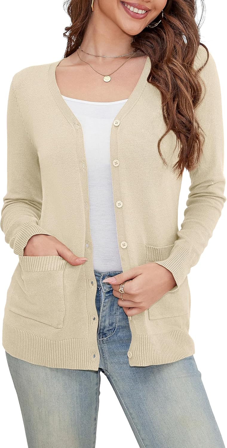 Stylish Women's Button Down Crew Neck Cardigan Sweater for Fall