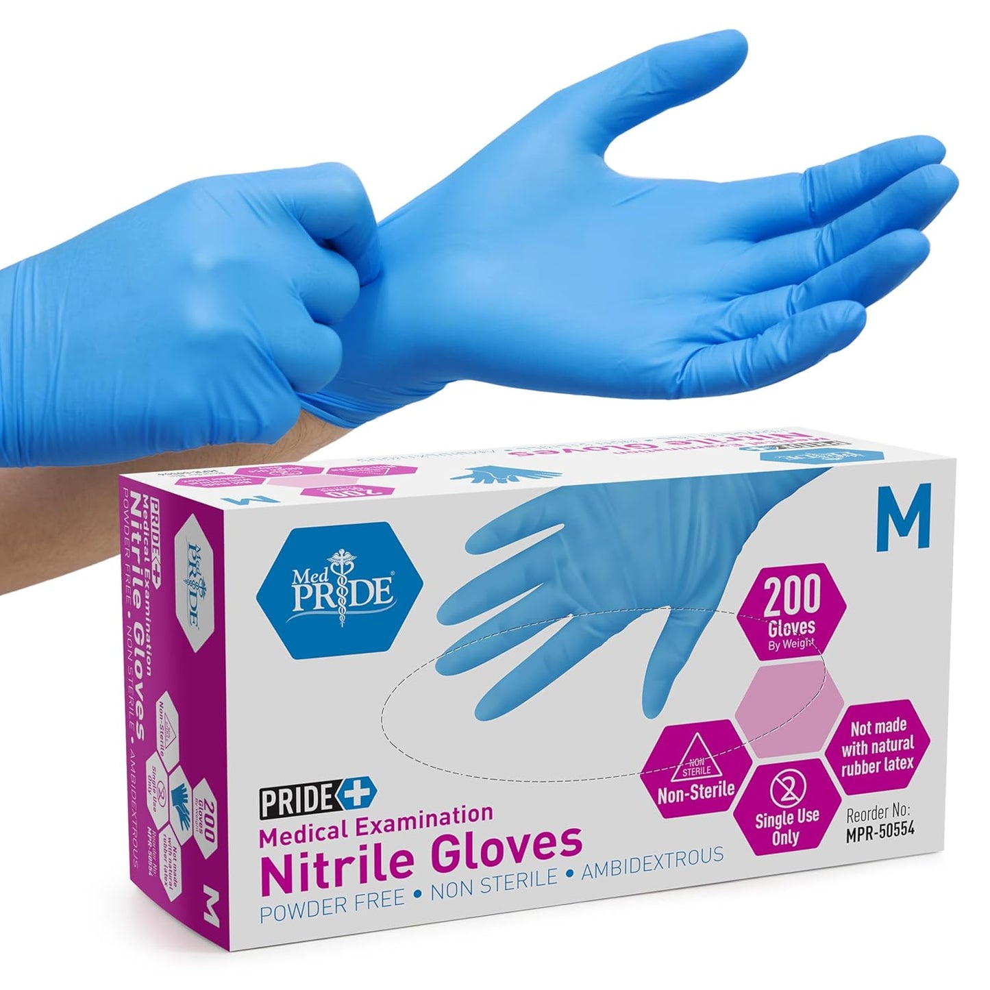 Medpride 200-Count Blue Nitrile Gloves| Latex-Free| Professional Grade