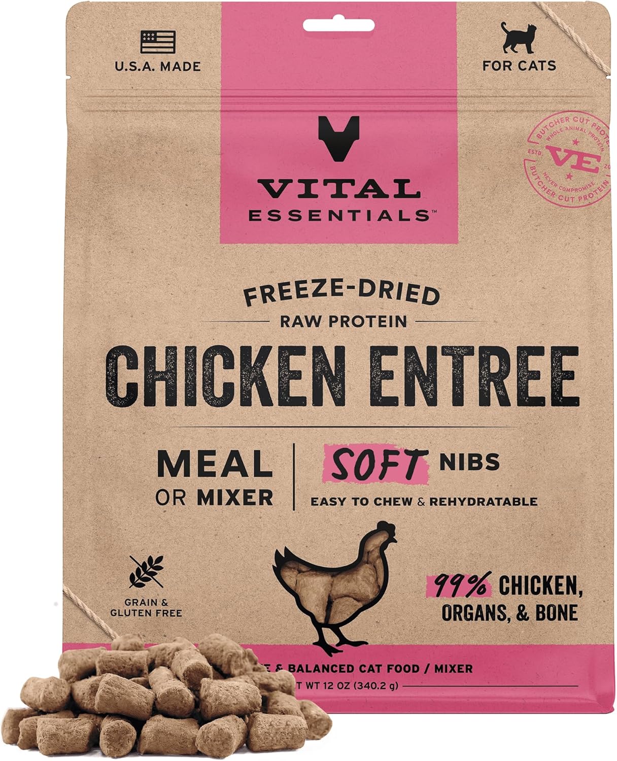 Vital Essentials Freeze-Dried Raw Chicken Meal for Cats 12 oz