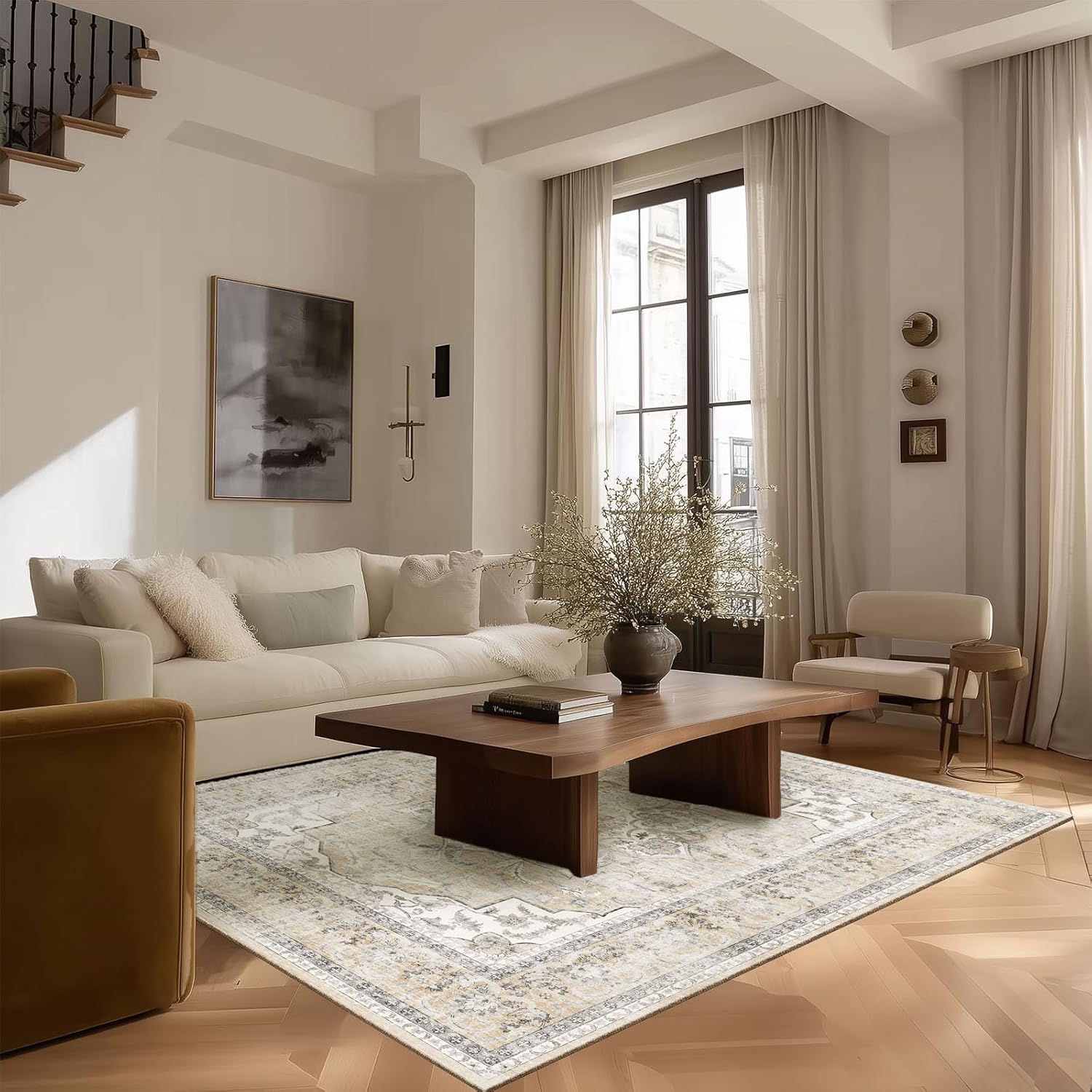 4x6 Washable Area Rugs for Bedroom: Non-Slip Boho Rug